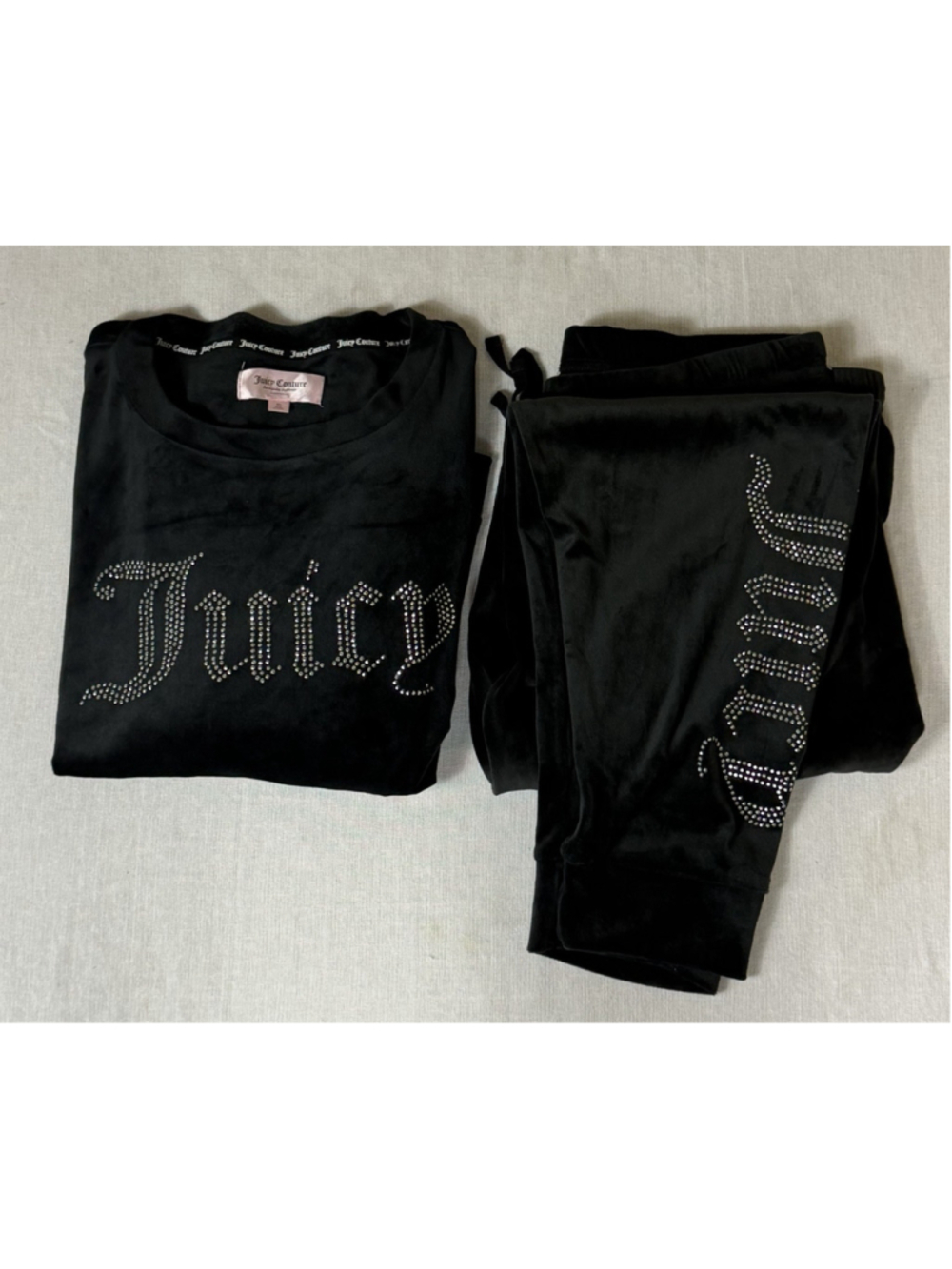 Juicy Couture Velour PJ Set Lounge Black Rhinestone Logo size XL